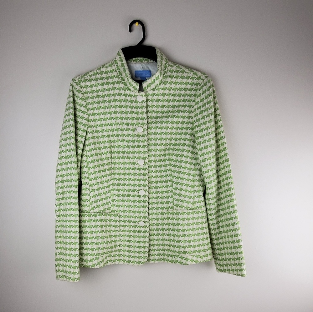 J McLaughlin Green White Tweed Knit Jacket Size 8